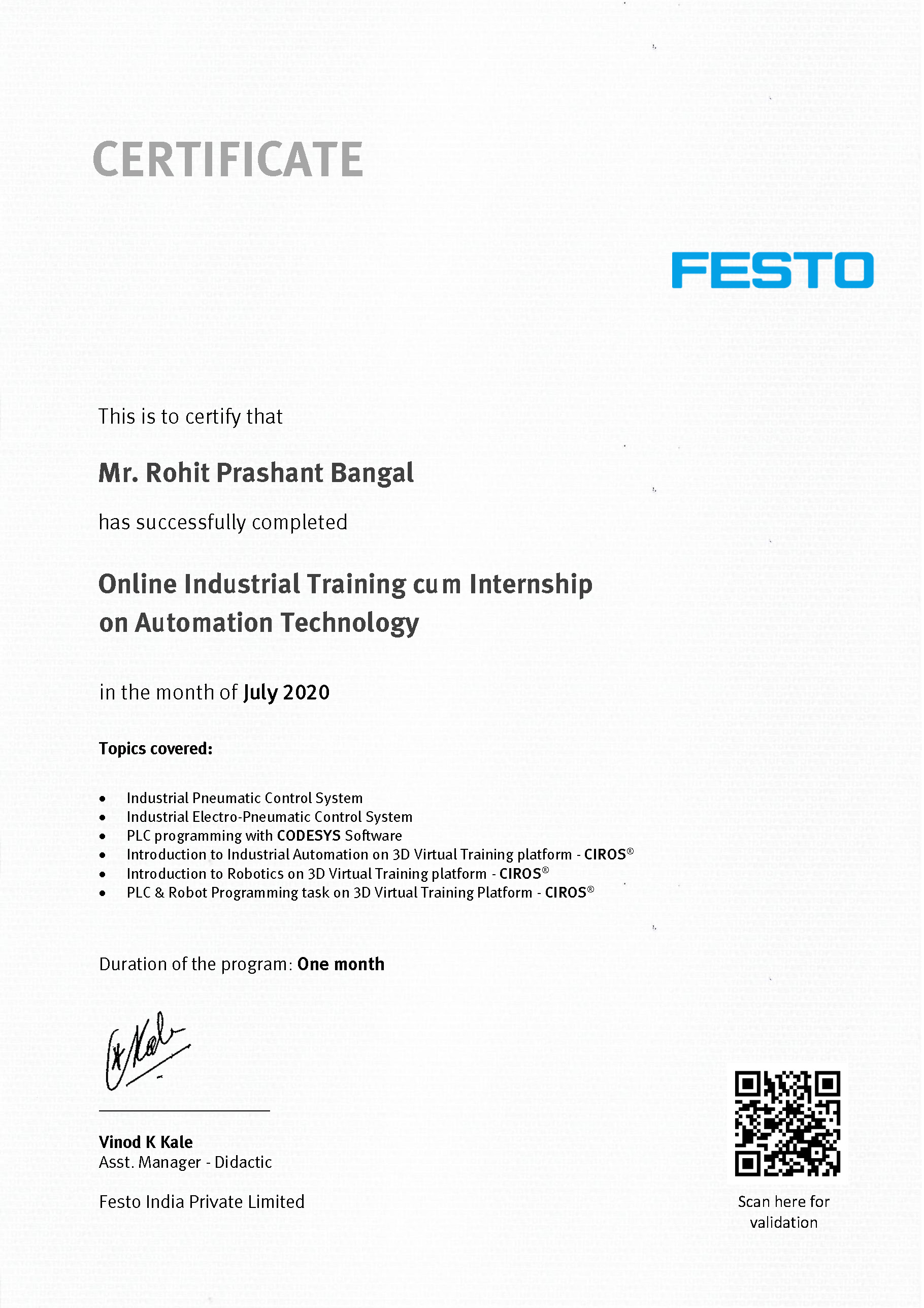 FESTO CERTIFICATE